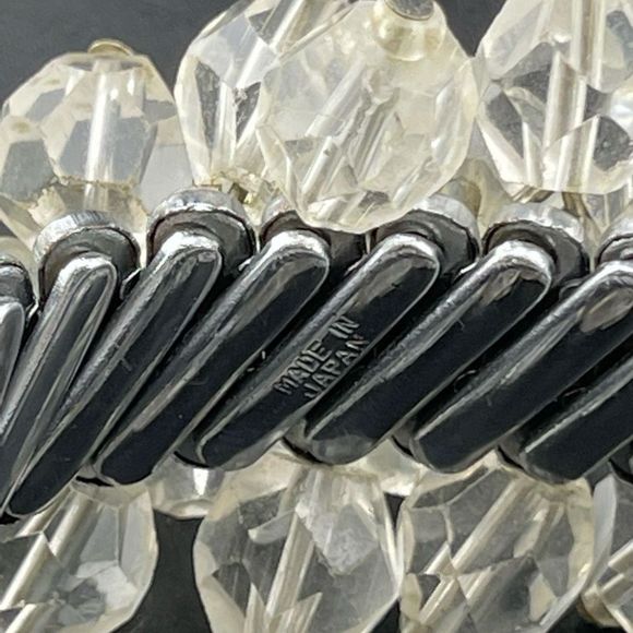 Mid Century Japan Expandable Bracelet Clear Crystal Beaded Cha Cha - Picture 6 of 7